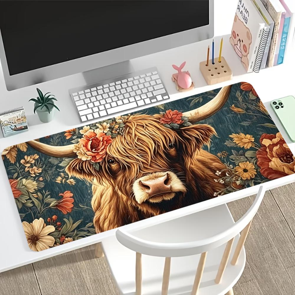 Desk Setup Vintage - Vintage Highland Cow Floral Gaming Mouse