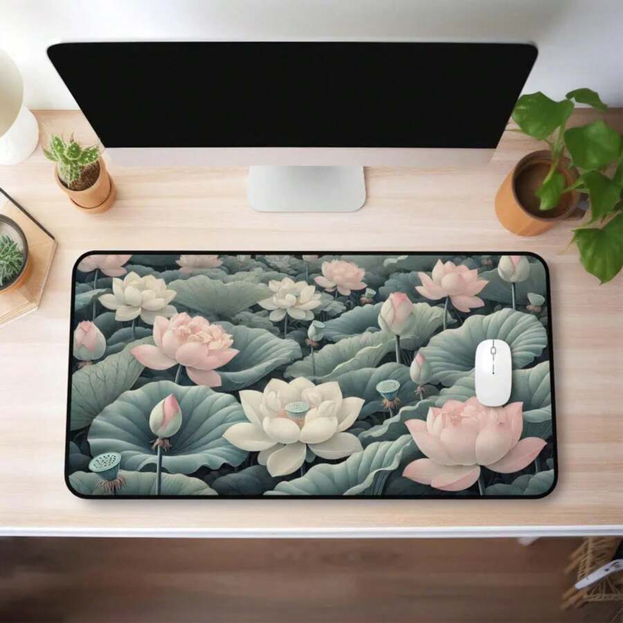 Desk Setup Inspiration - Large Lotus Flower Desk Mat Non-Slip