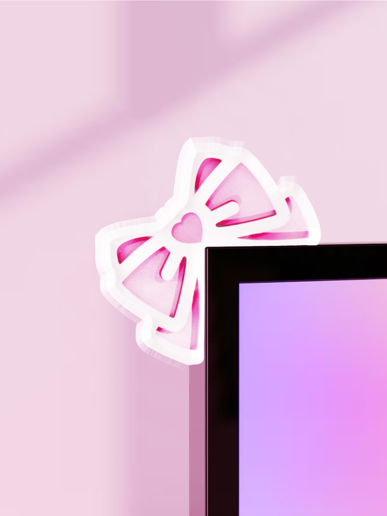Desk Setup Gaming - Kawaii Bow Monitor Decor Pink Acrylic