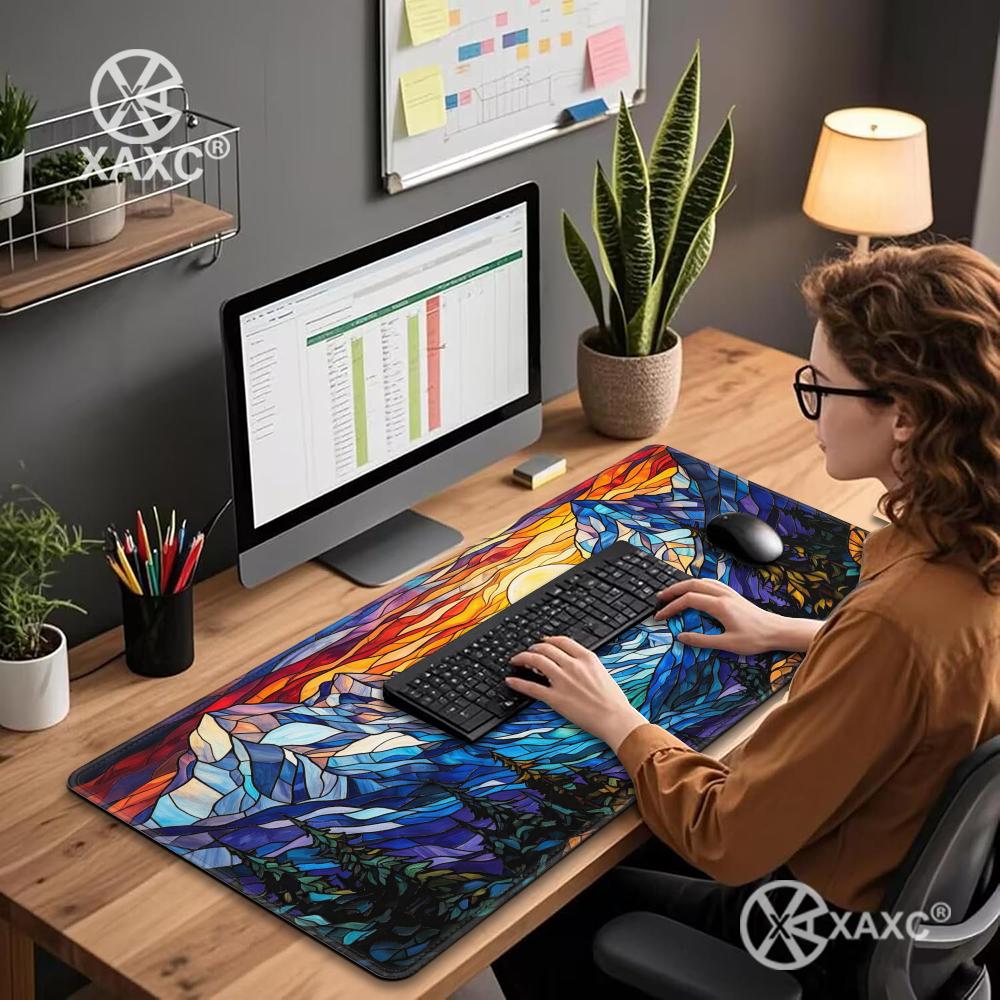 Stained Glass Mountain Desk Ma - Desk Setup Natural ulasan dan harga