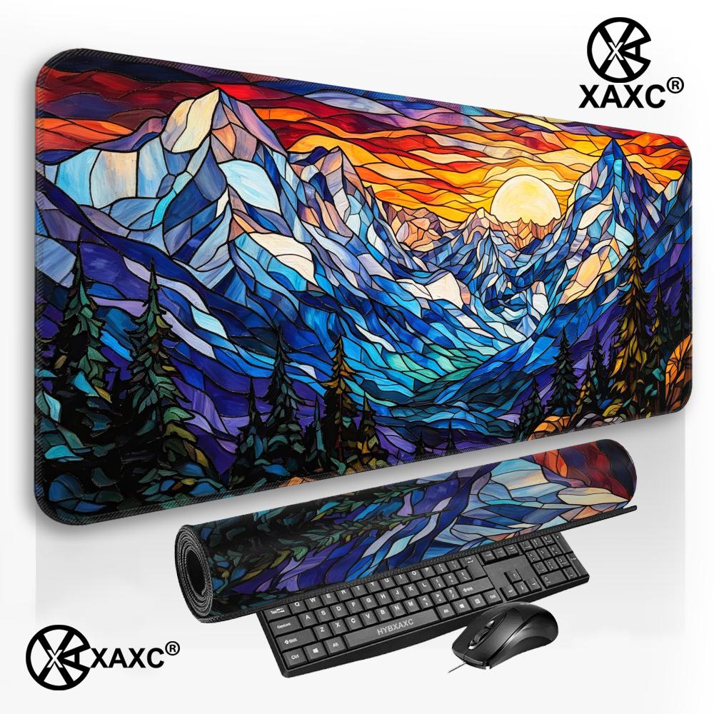 Stained Glass Mountain Desk Ma - Desk Setup Natural ulasan dan harga