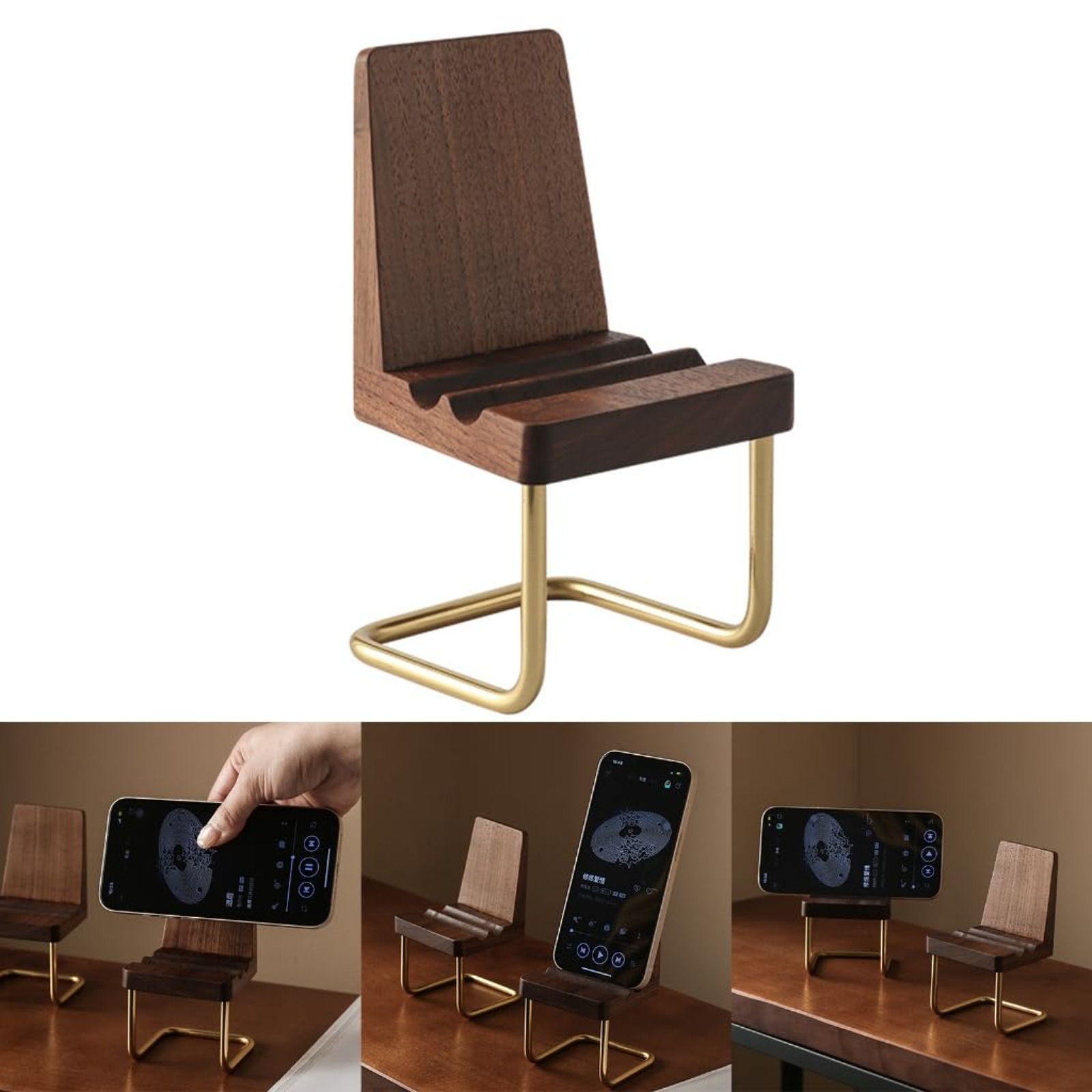 Wooden Phone Stand Walnut Desk - Desk Setup Natural ulasan dan harga