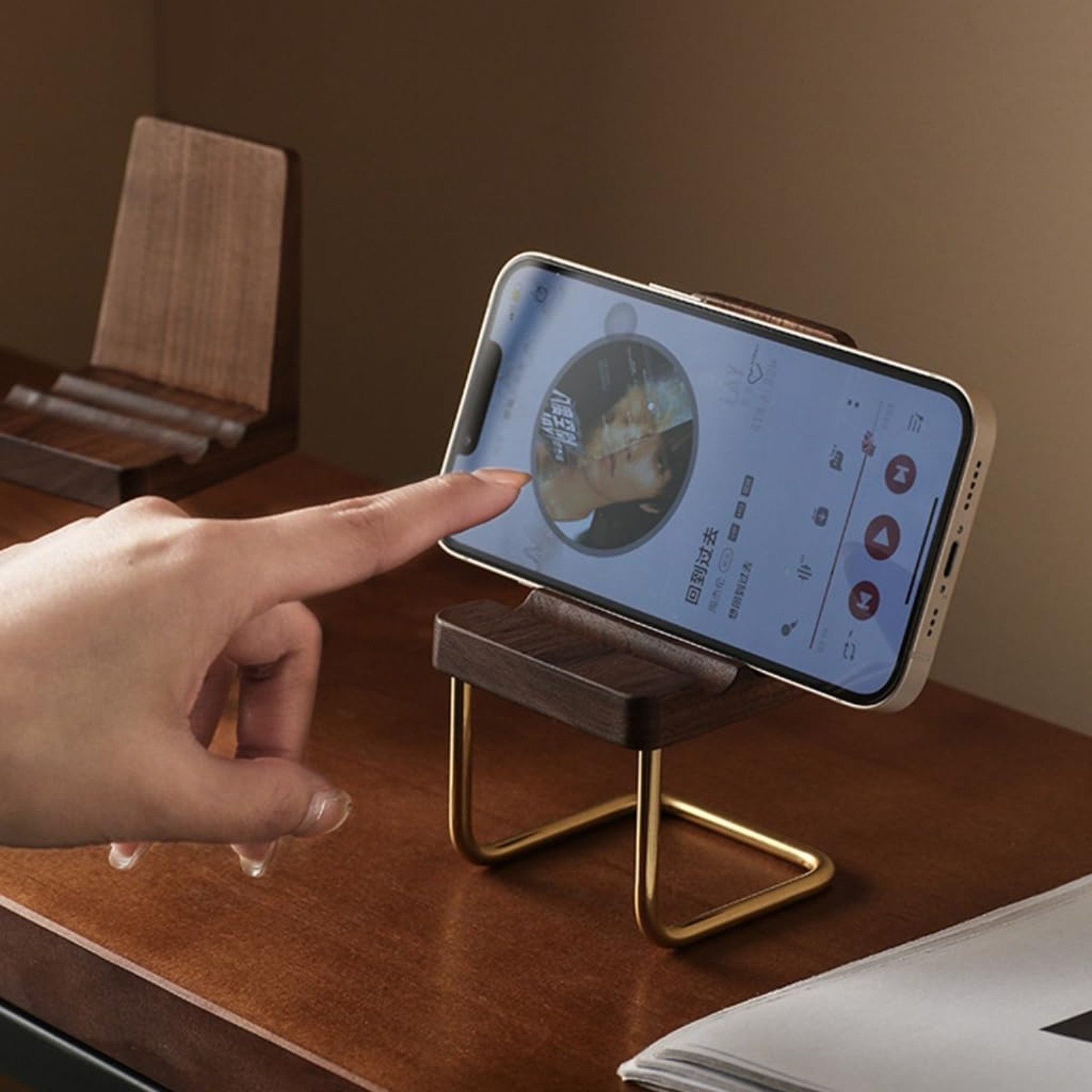Wooden Phone Stand Walnut Desk - Desk Setup Natural ulasan dan harga
