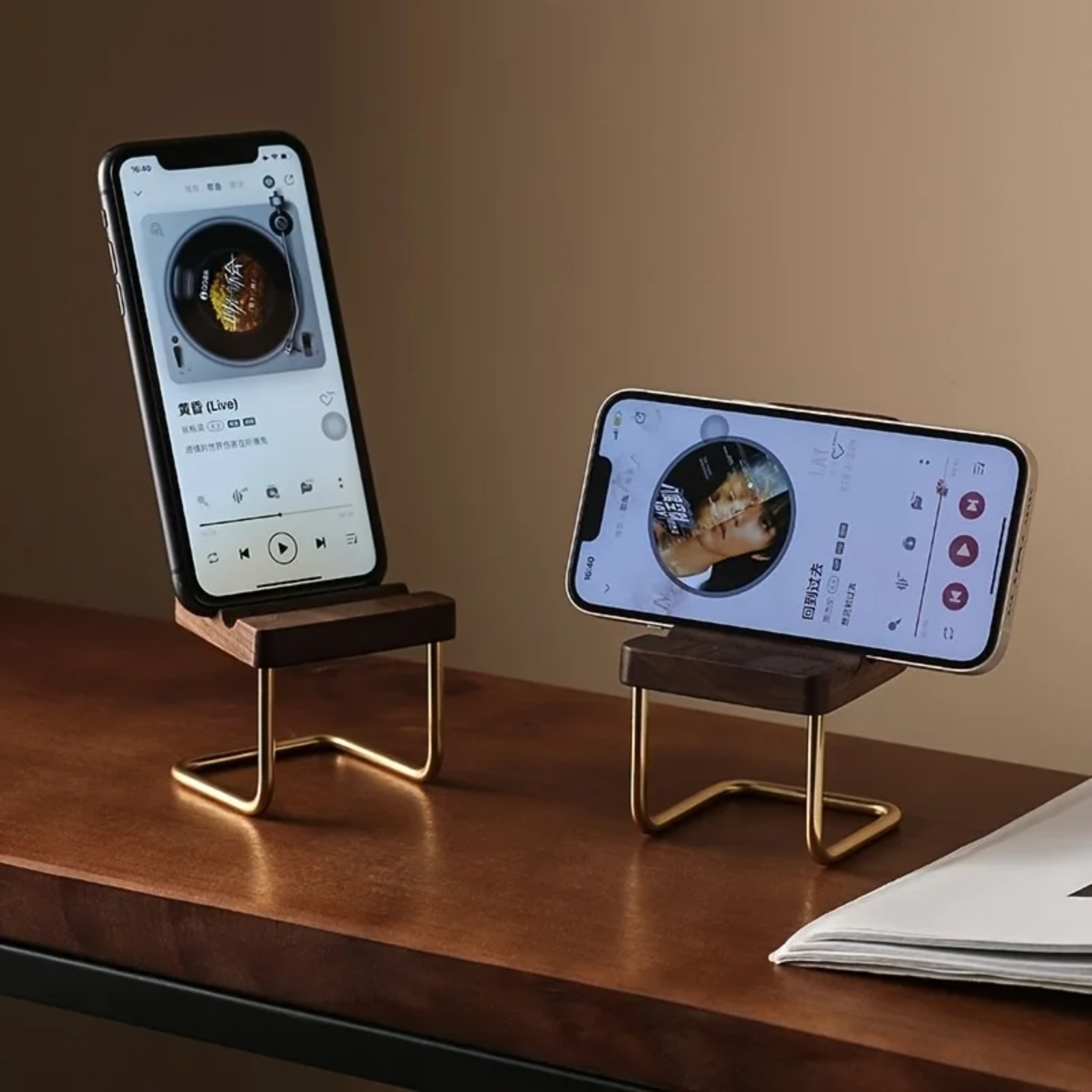 Wooden Phone Stand Walnut Desk - Desk Setup Natural ulasan dan harga