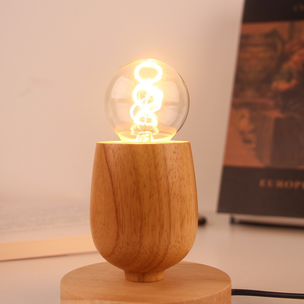 Retro Wood Table Lamp E27 Sock - Desk Setup Vintage ulasan dan harga